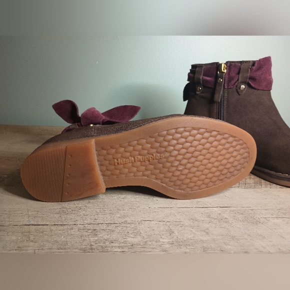 Hush Puppies Moyen Bow Ankle Boots Womens 7 Brown Burgundy Suede Kawaii Twee - Picture 11 of 11